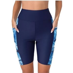 JOYBIK high-waisted swim boy shorts with pockets, quick dry, size M, NWT